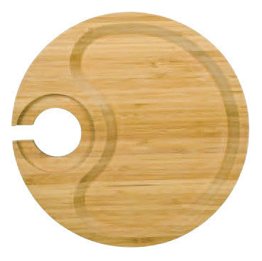Round Party Plate With Built-in Stemware Holder, Bamboo