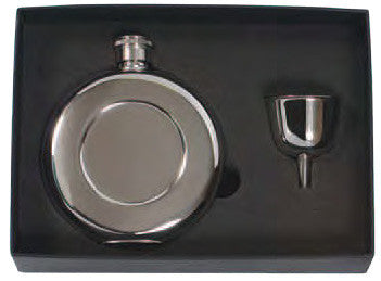 Round Pocket Flask Set, 4.5 oz. Stainless Steel
