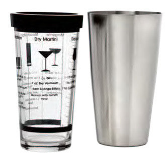Boston Shaker Set, Stainless Steel Shell With Recipe Glass
