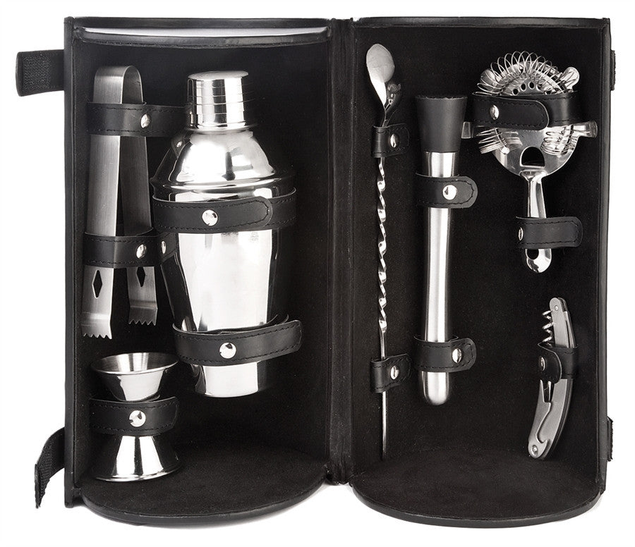 Barmaster's Pro Bar Travel Set- 8 pcs set (Includes Shaker, Jigger, Ice Tongs,