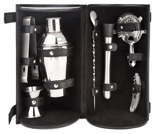 Barmaster's Pro Bar Travel Set- 8 pcs set (Includes Shaker, Jigger, Ice Tongs,