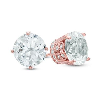 White Sapphire Stud Hoops in 10K Rose Gold